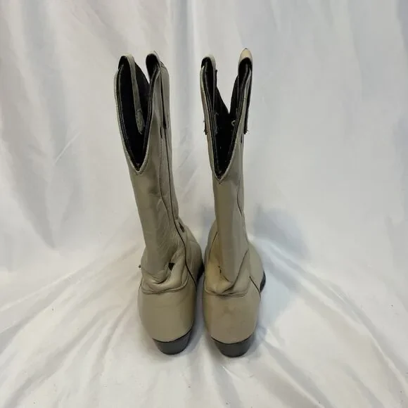 Capezio Cowboy Boots Leather Vintage 1970's Cream with Black Arrow Size 7.5 - Picture 3 of 14